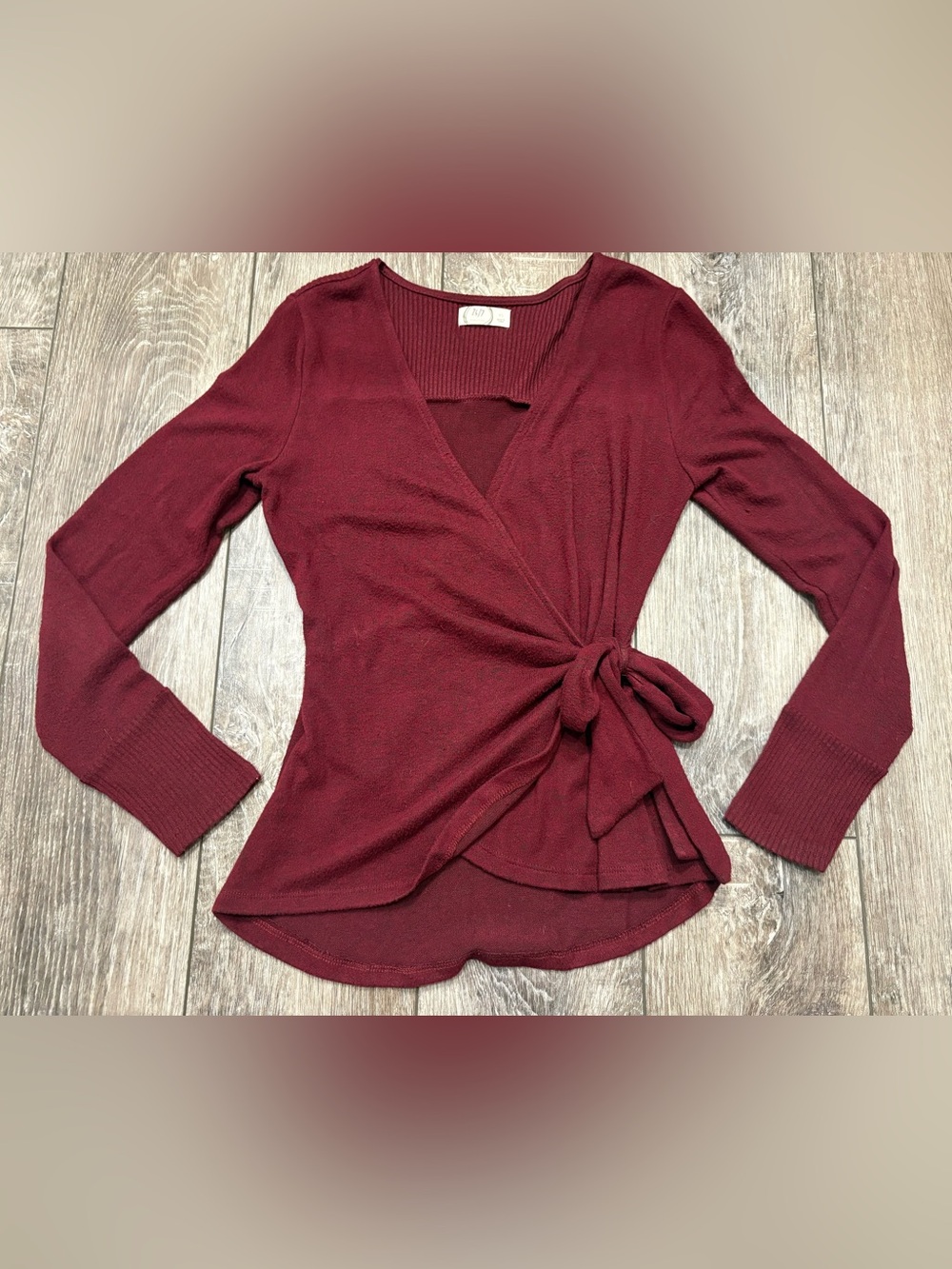 24/7 by Maurices Burgundy Wrap V-Neck Sweater- Size XS